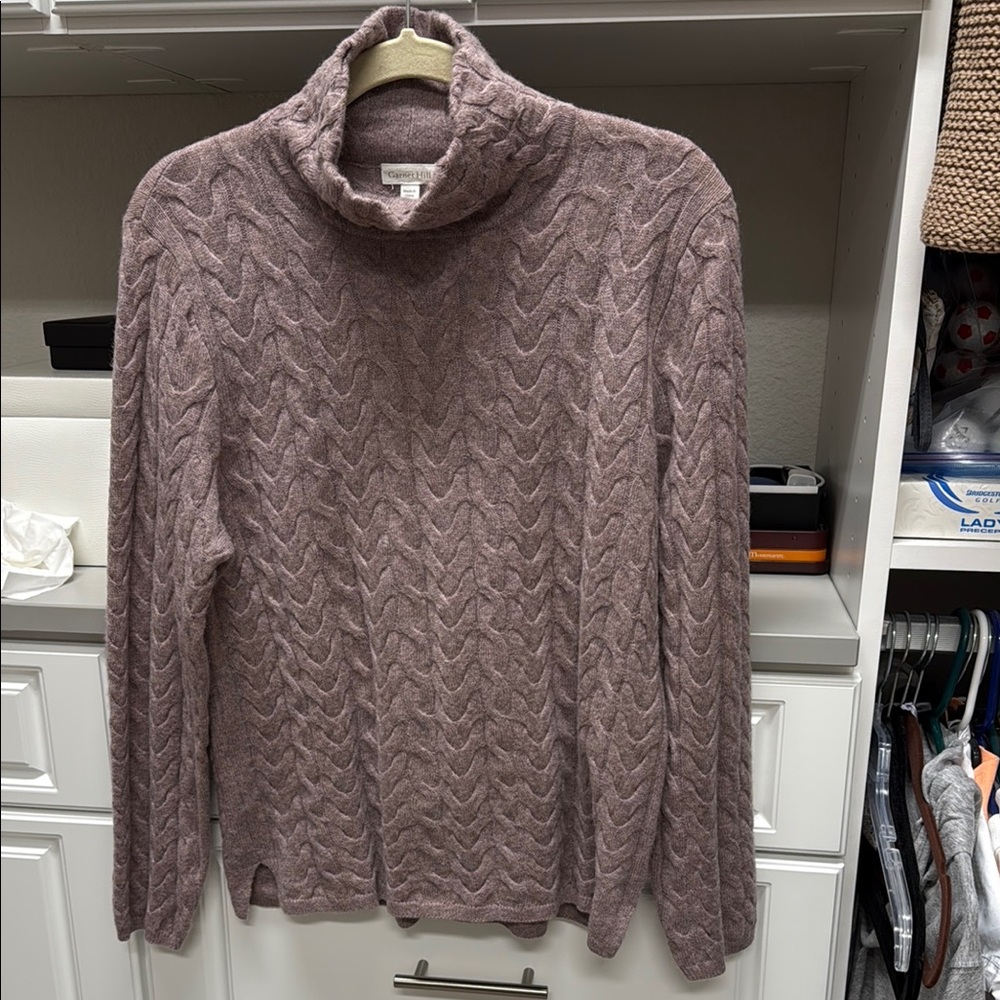 Garnet Hill Purple Cowl Neck Sweater with Cable Knit
